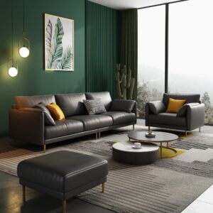 Solice – Black Leather 1+2+3 Sofa Set
